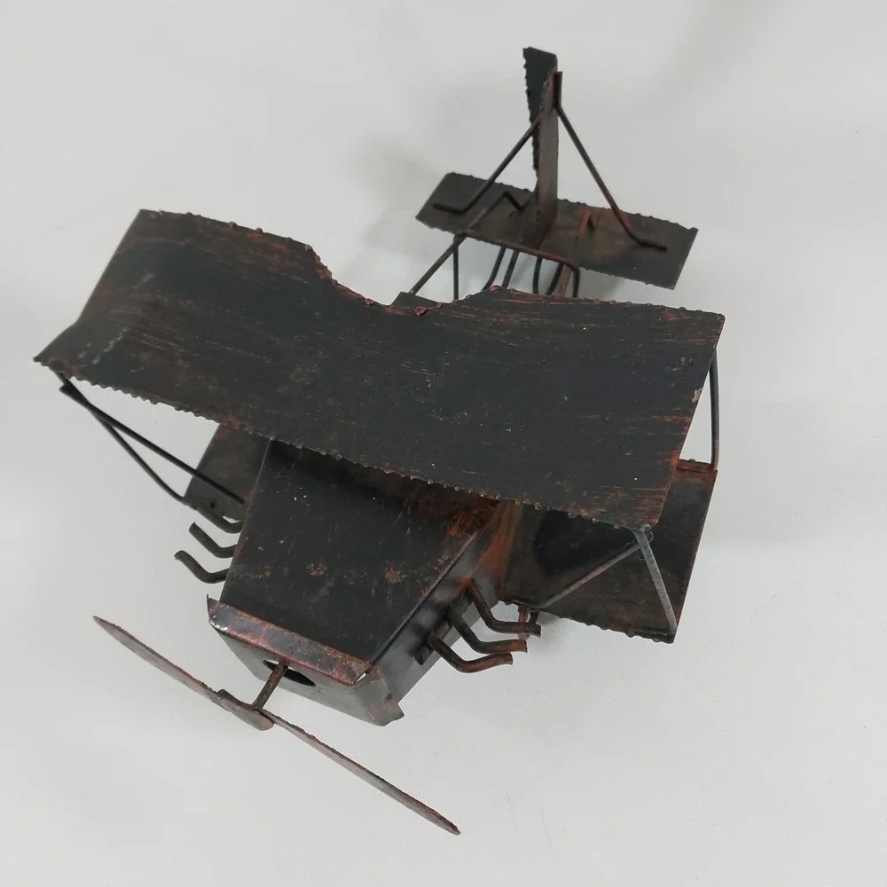George Imports Tin Copper Toned Metal Biplane Wind Up Propeller SANKYO Music Box